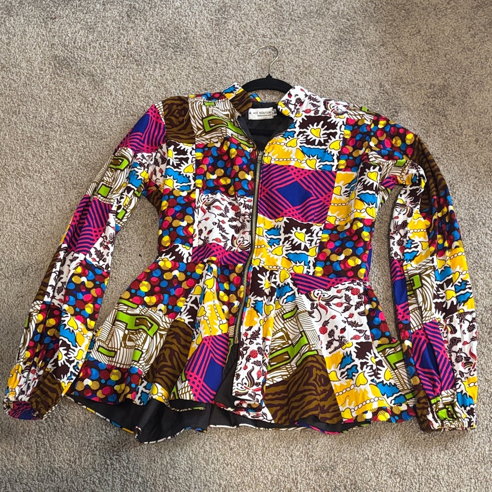 ACE KOUTURE Colorful AnkaraWomen's Blouse, Size Medium